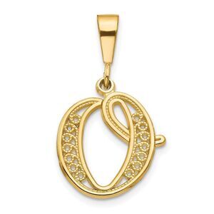 14k Yellow Gold, Maci Collection, LG Filigree Script Initial O Pendant
